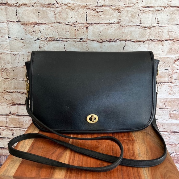 Coach Handbags - Vintage 80s COACH 9635 Black Leather Convertible Clutch Crossbody Bag USA